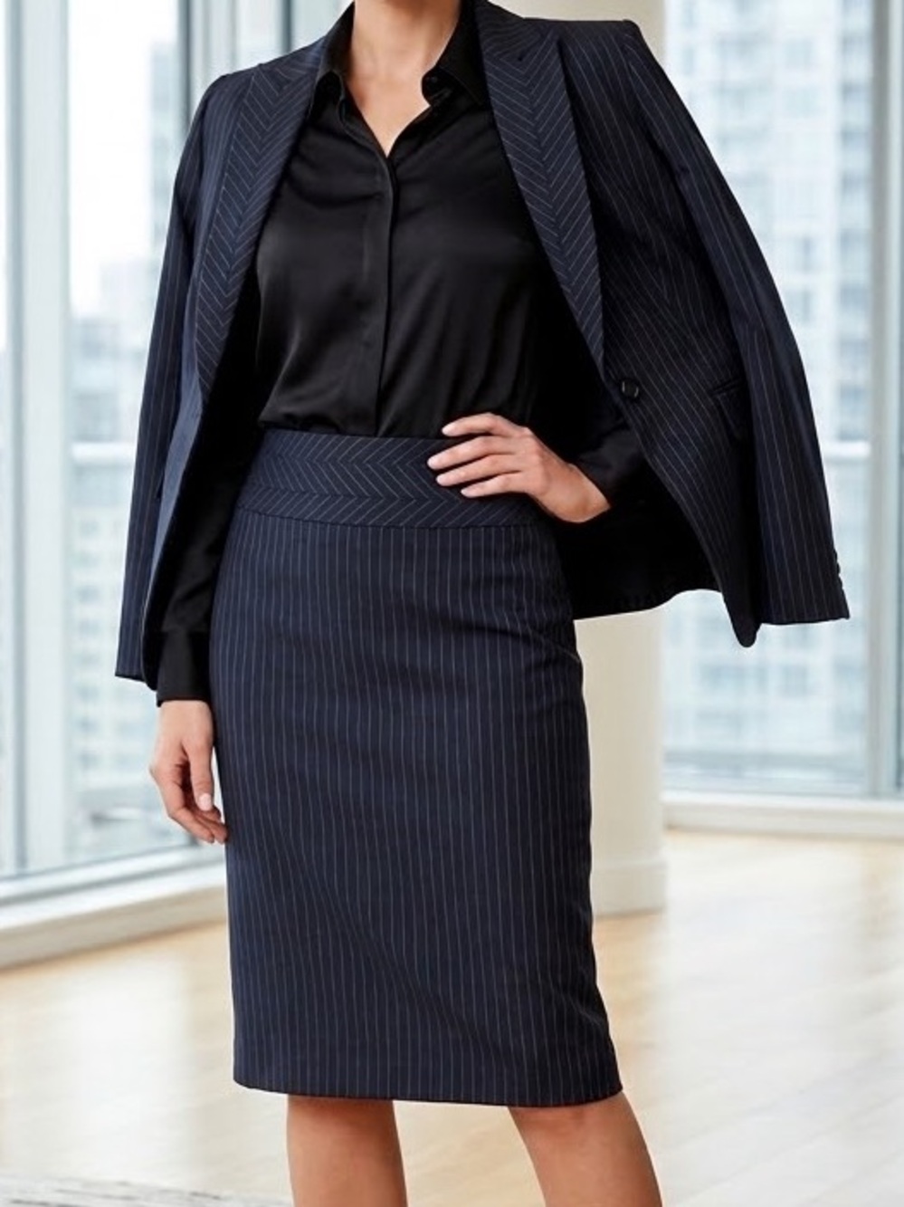 F&F Navy Pinstripe Pencil Skirt
